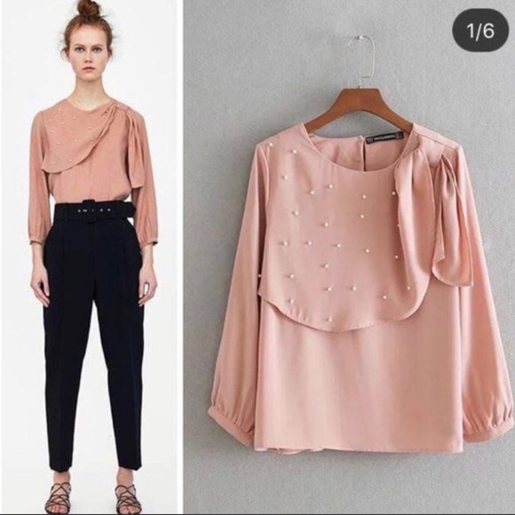 ZARA Blush Pink Pearl Top - Picture 2 of 2